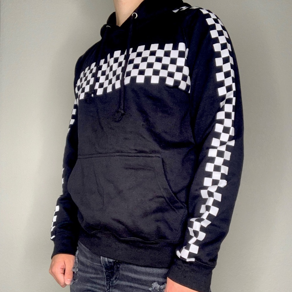 Black Checkered Print Hoodie